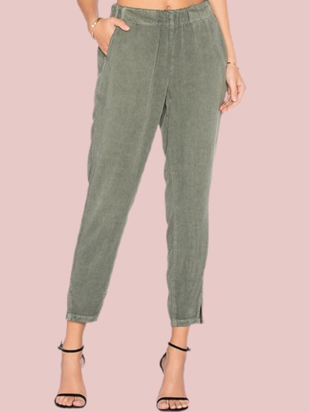 AMO Pants Womens Small Green Twist Pull On Rayon Elastic Waist Jogger Tapered